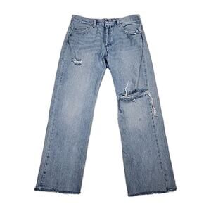 Levis Mens 32x28 Silver Tab Straight Distressed 100% Cotton Denim Blue Jeans